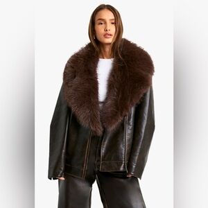 BOOHOO Faux Fur Trim Vintage Look Jacket size 6